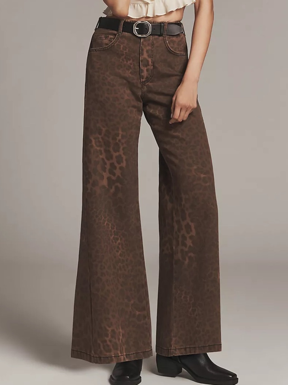 ANTHROPOLOGIE Pilcro The Adi Leopard Flare Jeans 29 Neutral $158 Retail NWT